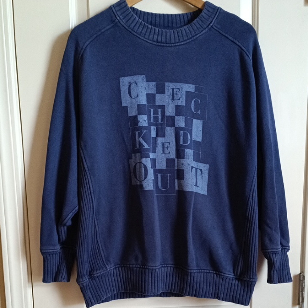 aerie Navy Checkerboard Graphic Crewneck Sweatshirt